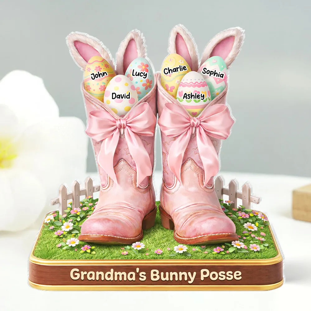 Personalized Shaped Acrylic Block Plaque Grandma's Bunny Posse Easter Boots Shelf Decor, Unique Gift for Grandma