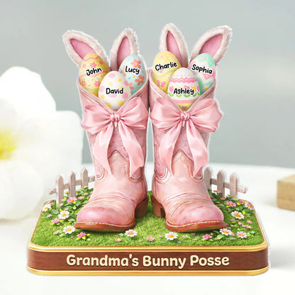 Personalized Shaped Acrylic Block Plaque Grandma's Bunny Posse Easter Boots Shelf Decor, Unique Gift for Grandma