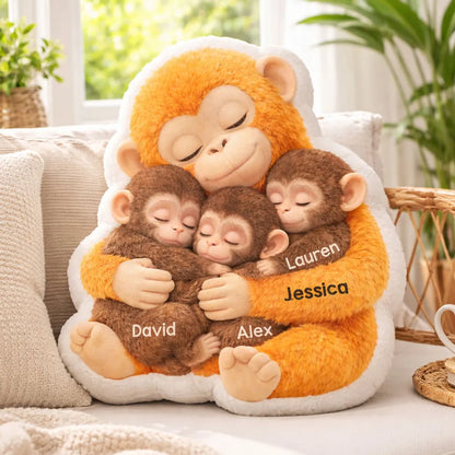 Custom Shaped Pillow with Sweet Monkey Mom Cuddle, Bright Cozy Home Decor Accent, Heartwarming Gift Idea for Mothers