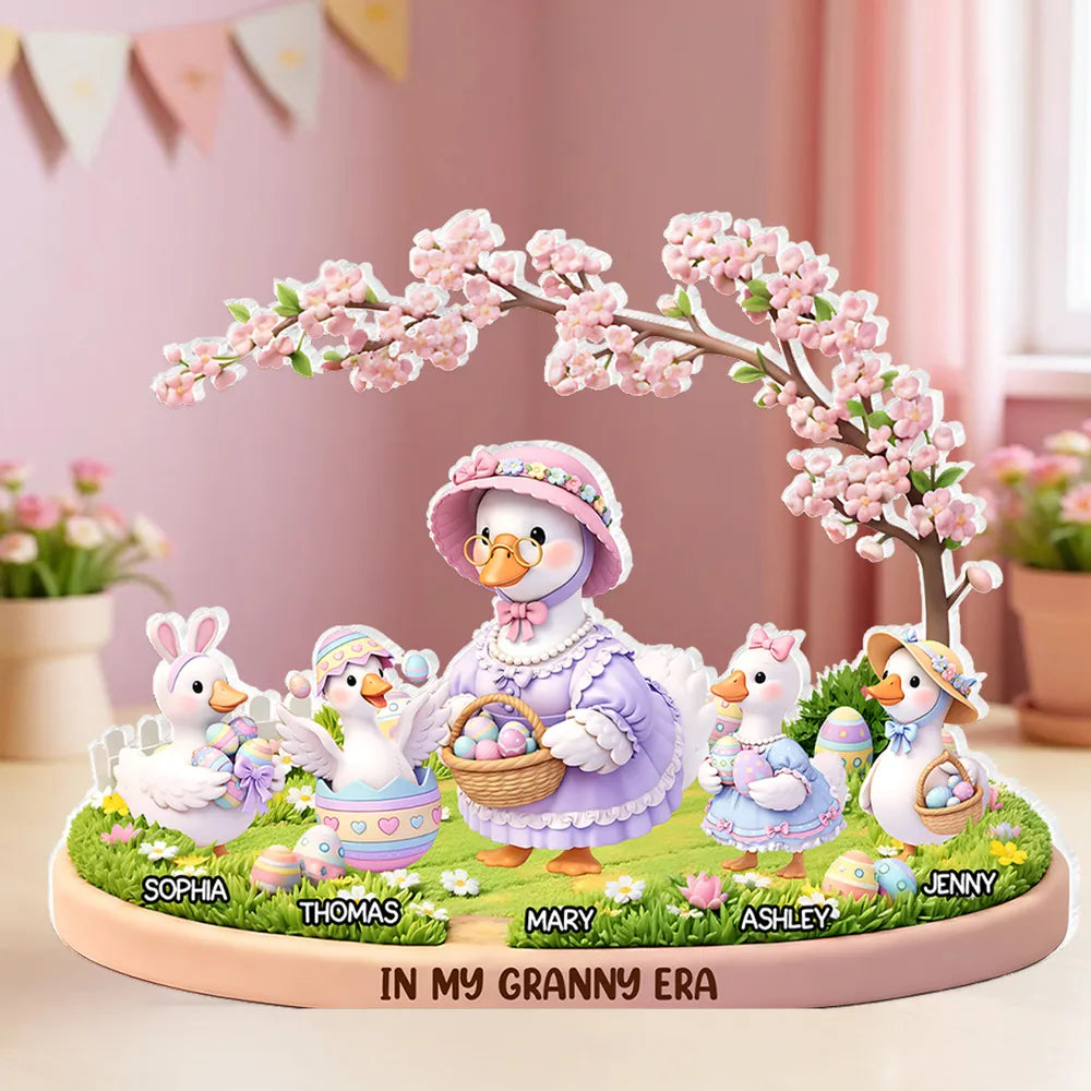 Personalized Shaped Acrylic Block Plaque In My Granny Era Cute Easter Duck Family Shelf Decor, Unique Gift for Grandma