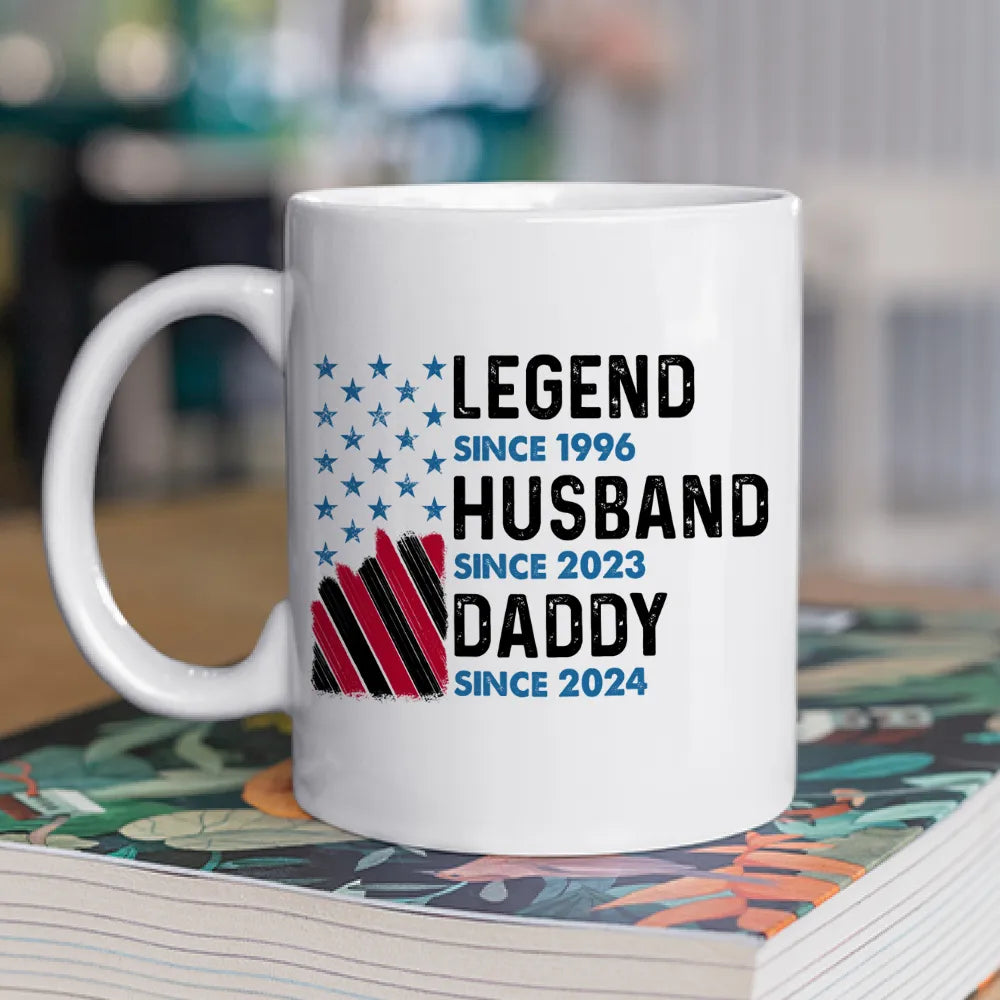 Legend Husband Daddy Grandpa Ceramic Mug - Personalized Keepsake Gift For Morning Coffee With Bold Patriotic Look