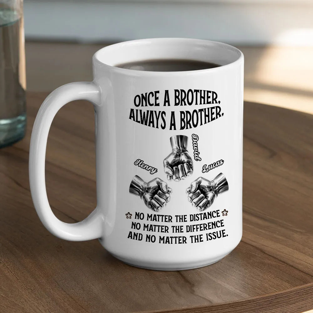 Once A Brother Always A Brother Ceramic Mug, Personalized Brotherhood Coffee Gift, Funny-Cute Daily Reminder For Him