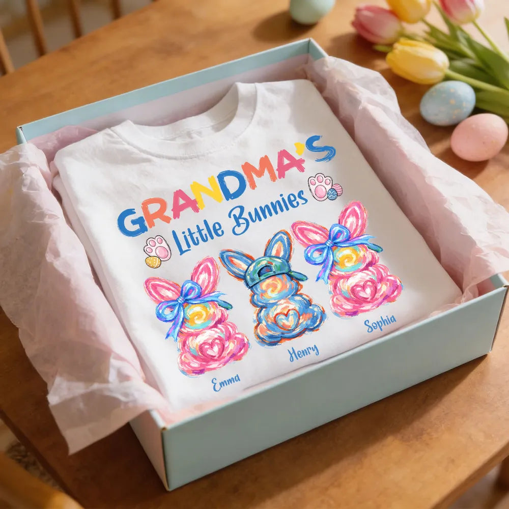 Personalized Grandma's Little Bunnies Classic Tee, Colorful Brushstroke Easter Gift for Grandma, Cute Custom Bunny Shirt