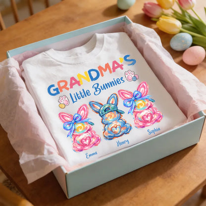 Personalized Grandma's Little Bunnies Classic Tee, Colorful Brushstroke Easter Gift for Grandma, Cute Custom Bunny Shirt