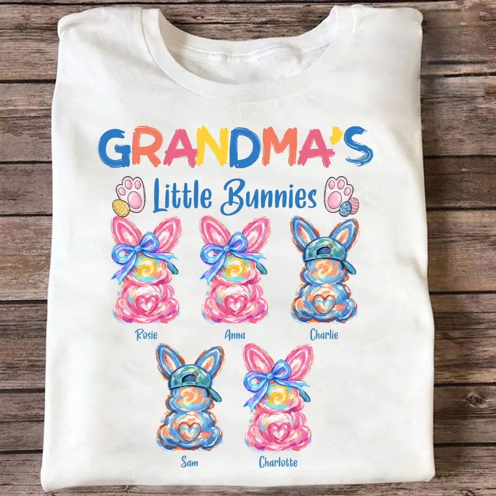 Personalized Grandma's Little Bunnies Classic Tee, Colorful Brushstroke Easter Gift for Grandma, Cute Custom Bunny Shirt