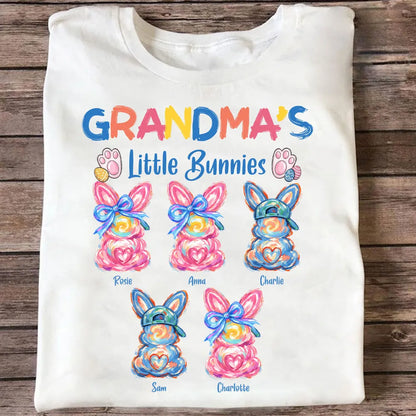 Personalized Grandma's Little Bunnies Classic Tee, Colorful Brushstroke Easter Gift for Grandma, Cute Custom Bunny Shirt