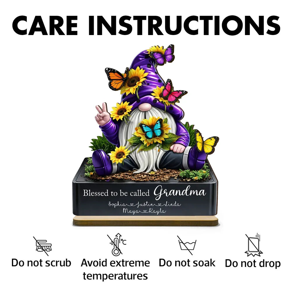 Personalized 2-Layer Wooden Plaque Gnome With Sunflowers & Butterflies for Grandma, Unique Gift With Heartfelt Message