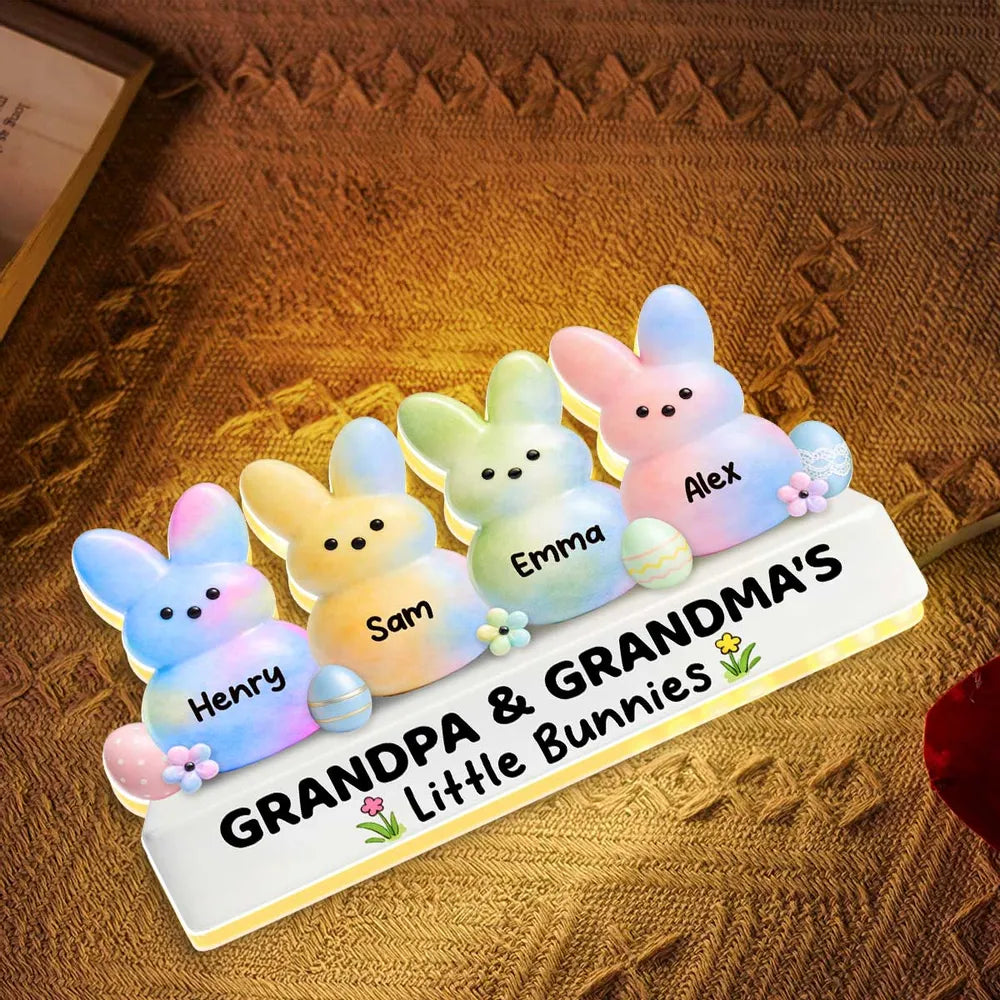 Personalized Easter Bunny Acrylic Light Box, Grandpa & Grandma's Little Bunnies Cute Night Light, Unique Gift for Grandparents