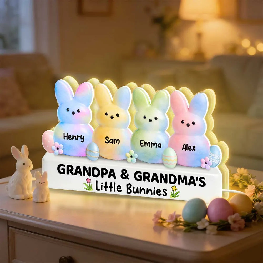 Personalized Easter Bunny Acrylic Light Box, Grandpa & Grandma's Little Bunnies Cute Night Light, Unique Gift for Grandparents