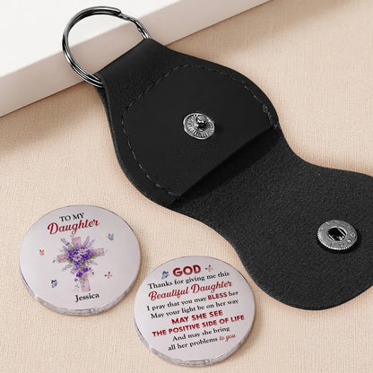 Personalized Pocket Hug for Daughter, Floral Cross Keepsake Token, Unique Christian Gift for Her, Everyday Comfort