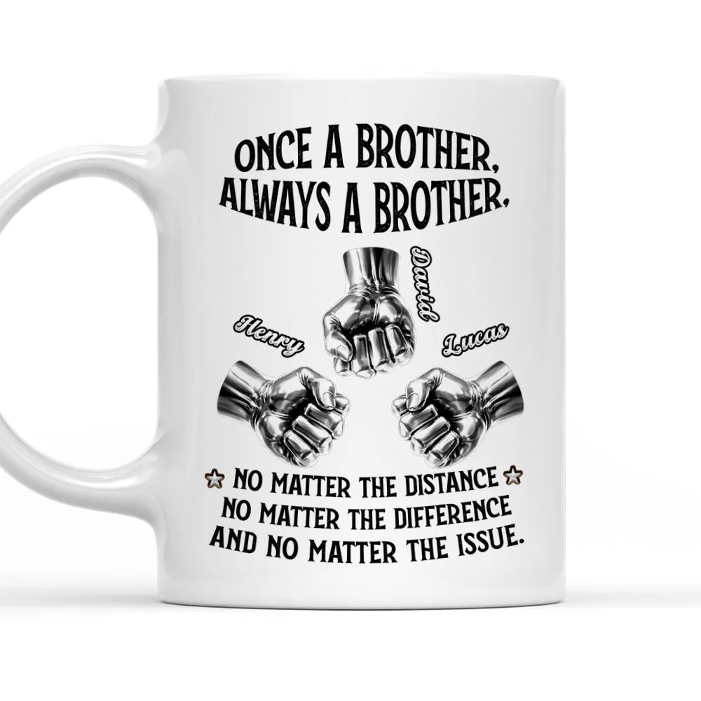 Once A Brother Always A Brother Ceramic Mug, Personalized Brotherhood Coffee Gift, Funny-Cute Daily Reminder For Him