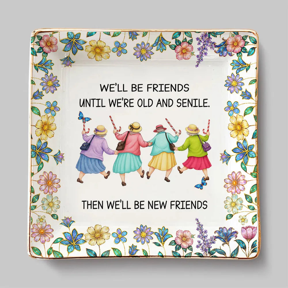 Personalized Jewelry Dish with Funny Friendship Quote, Floral Vanity Decor, Unique Gift for Best Friend