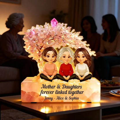 Personalized Acrylic Light Box Mother and Daughters Sitting Together Warm Glow Keepsake, Unique Gift for Mom
