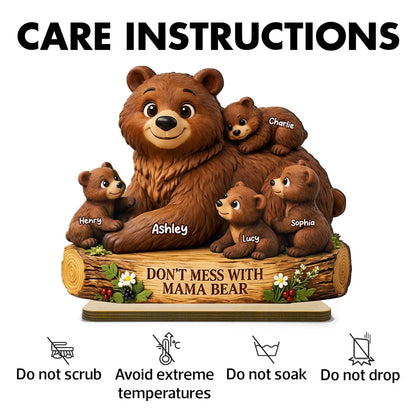 Personalized 2-Layer Wooden Plaque Mama Bear With Cubs, Unique Mother's Day Gift for Mom, Warm Family Keepsake Decor