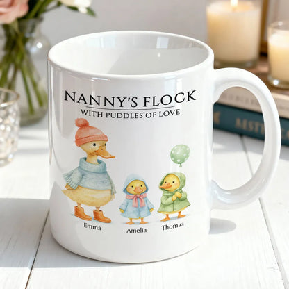 Personalized Ceramic Mug with Cute Duck Family Illustration, Unique Gift for Grandma or Mom, Sweet Daily Coffee Moment