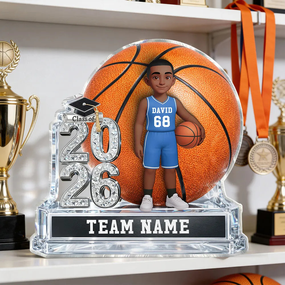 Personalized Basketball Graduation Shaped Acrylic Block Plaque, Class of Keepsake, Unique Gift for Senior Athletes