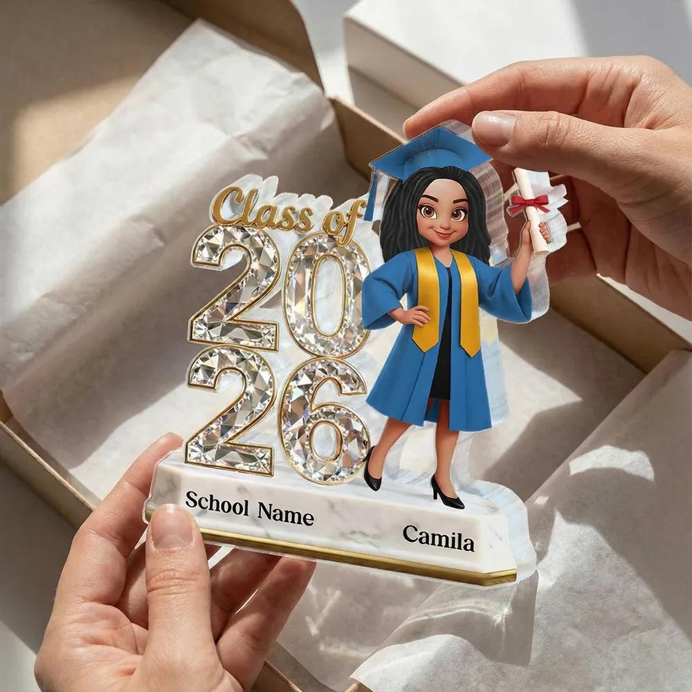 Shaped Acrylic Block Plaque Graduation Decor, Cute Cartoon Grad Holdin ...