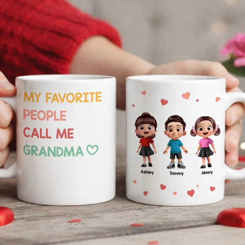 Personalized Ceramic Mug 'My Favorite People Call Me Grandma' Cute Kids Design Unique Gift for Grandma
