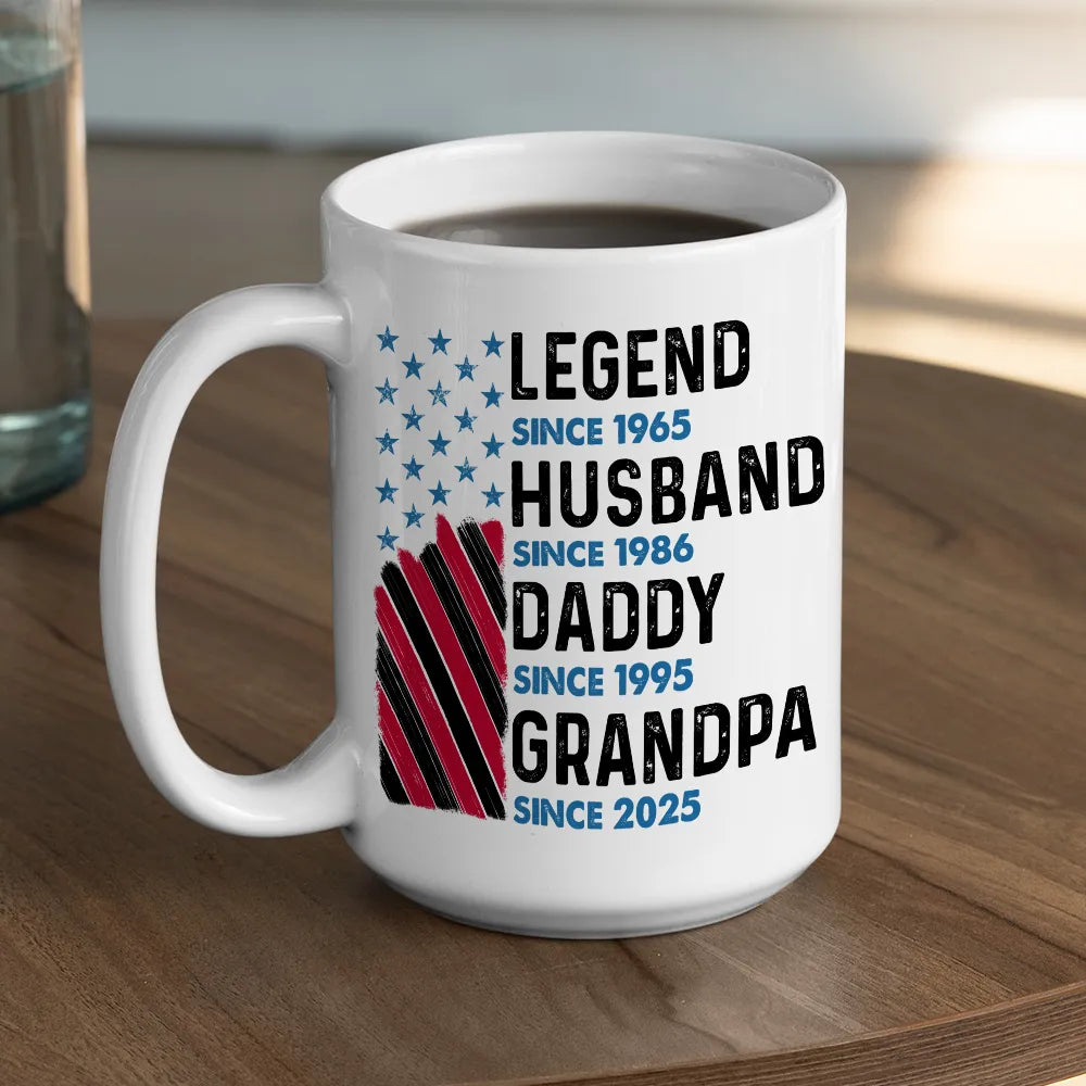 Legend Husband Daddy Grandpa Ceramic Mug - Personalized Keepsake Gift For Morning Coffee With Bold Patriotic Look