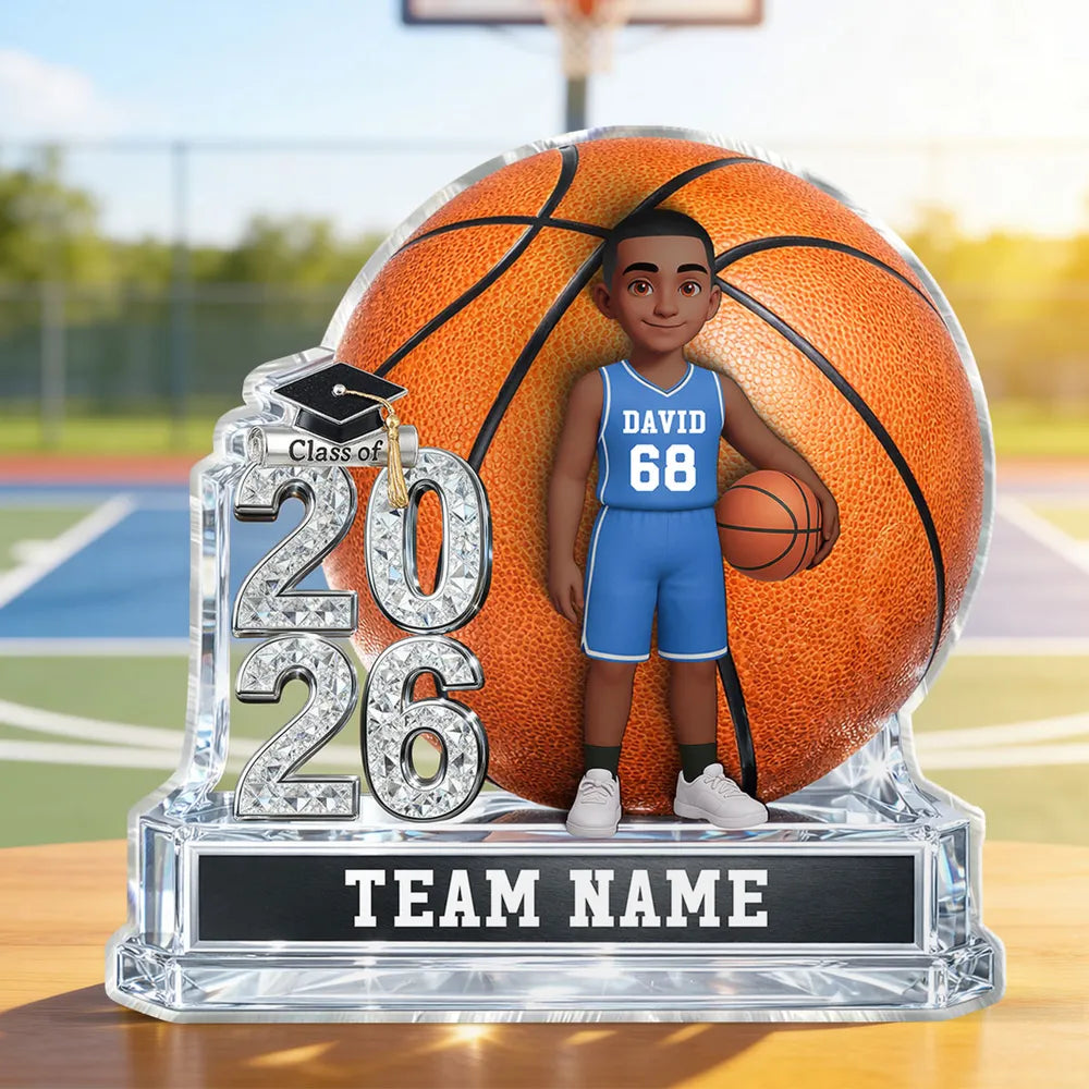 Personalized Basketball Graduation Shaped Acrylic Block Plaque, Class of Keepsake, Unique Gift for Senior Athletes