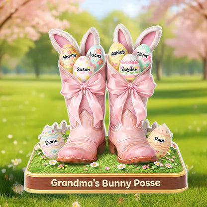 Personalized Shaped Acrylic Block Plaque Grandma's Bunny Posse Easter Boots Shelf Decor, Unique Gift for Grandma