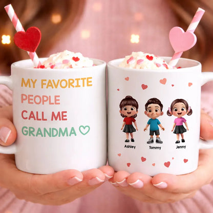 Personalized Ceramic Mug 'My Favorite People Call Me Grandma' Cute Kids Design Unique Gift for Grandma