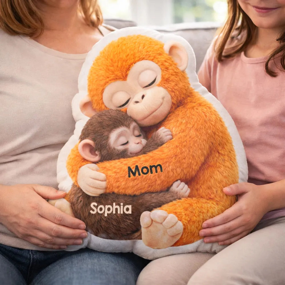 Custom Shaped Pillow with Sweet Monkey Mom Cuddle, Bright Cozy Home Decor Accent, Heartwarming Gift Idea for Mothers