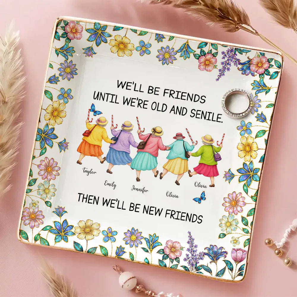 Personalized Jewelry Dish with Funny Friendship Quote, Floral Vanity Decor, Unique Gift for Best Friend