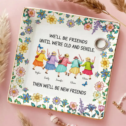 Personalized Jewelry Dish with Funny Friendship Quote, Floral Vanity Decor, Unique Gift for Best Friend
