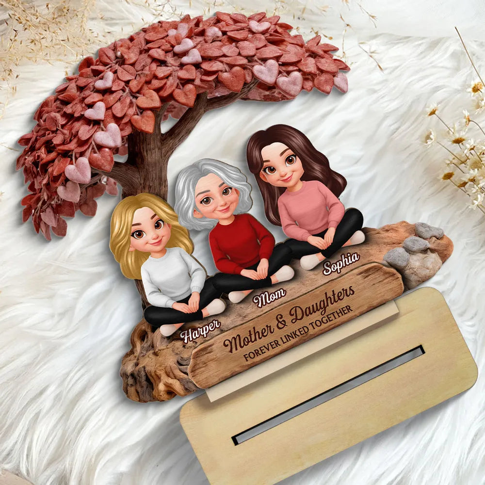 Personalized 2-Layer Wooden Plaque, Mother & Daughters Heart Tree Scene, Creative Gift for Mom