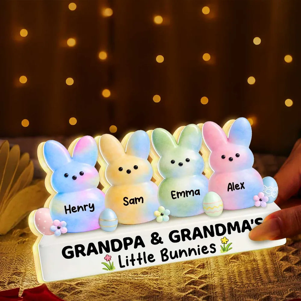 Personalized Easter Bunny Acrylic Light Box, Grandpa & Grandma's Little Bunnies Cute Night Light, Unique Gift for Grandparents
