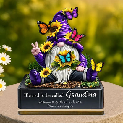 Personalized 2-Layer Wooden Plaque Gnome With Sunflowers & Butterflies for Grandma, Unique Gift With Heartfelt Message