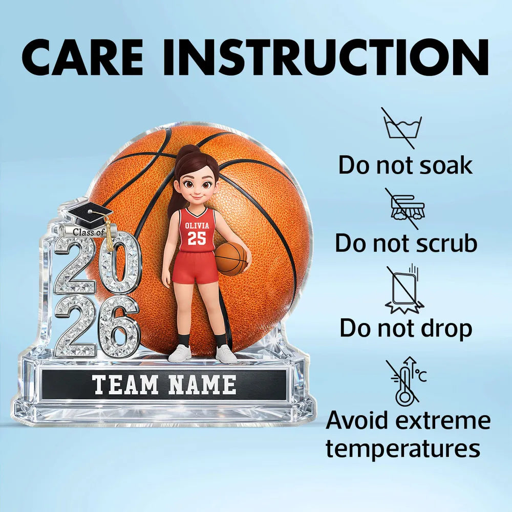 Personalized Basketball Graduation Shaped Acrylic Block Plaque, Class of Keepsake, Unique Gift for Senior Athletes