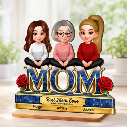 Personalized 2-Layer Wooden Plaque Best Mom Ever Design for Mother's Day, Sweet Family Keepsake, Unique Gift for Mom