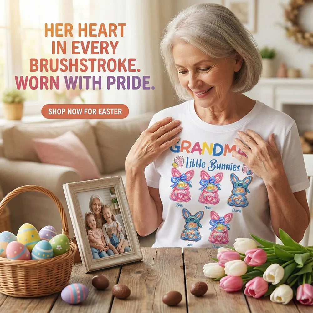 Personalized Grandma's Little Bunnies Classic Tee, Colorful Brushstroke Easter Gift for Grandma, Cute Custom Bunny Shirt