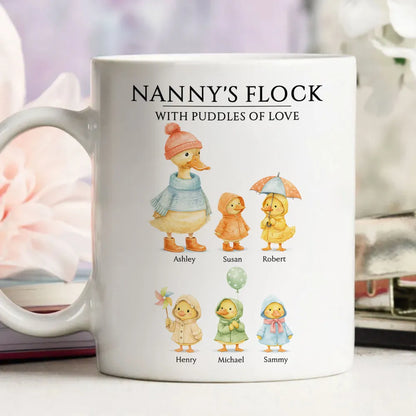 Personalized Ceramic Mug with Cute Duck Family Illustration, Unique Gift for Grandma or Mom, Sweet Daily Coffee Moment