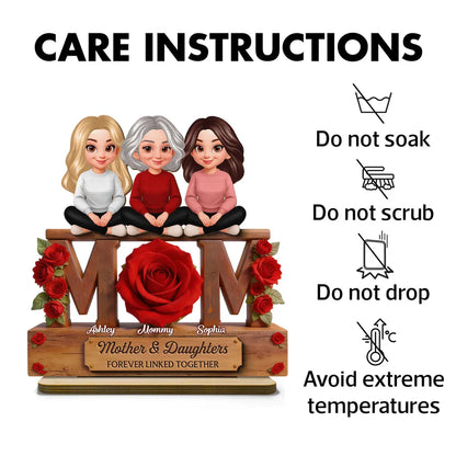 Personalized 2-Layer Wooden Plaque Mom & Daughters Roses Living Room Decor, Unique Gift for Mom