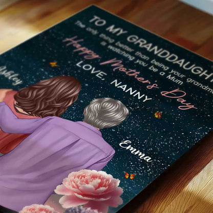 Personalized Mother's Day Poster for Granddaughter, Grandma and Granddaughter Hugging Under Starry Sky, Unique Gift