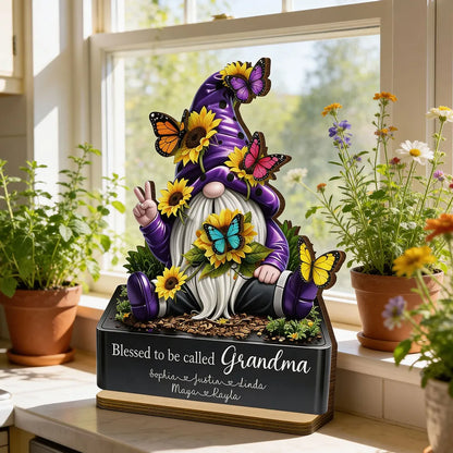 Personalized 2-Layer Wooden Plaque Gnome With Sunflowers & Butterflies for Grandma, Unique Gift With Heartfelt Message