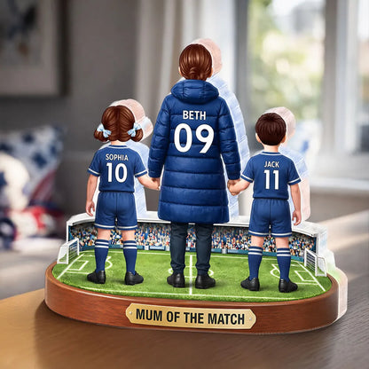 Personalized Shaped Acrylic Block Plaque Soccer Mom Holding Hands with Kids Keepsake, Mum of the Match Gift