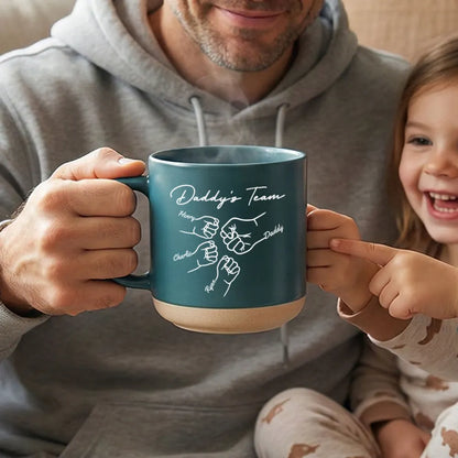 Personalized Daddy's Team Fist Bump Pottery Mug for Dad, Cute Daily Coffee Gift Idea