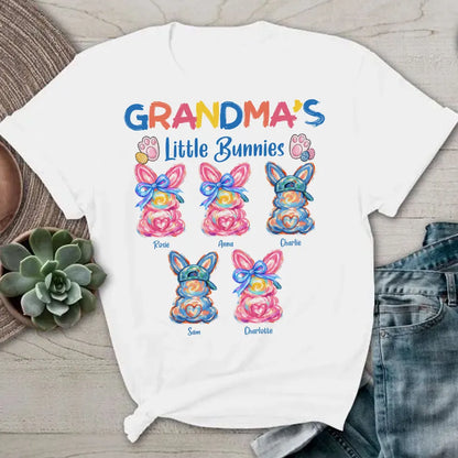 Personalized Grandma's Little Bunnies Classic Tee, Colorful Brushstroke Easter Gift for Grandma, Cute Custom Bunny Shirt