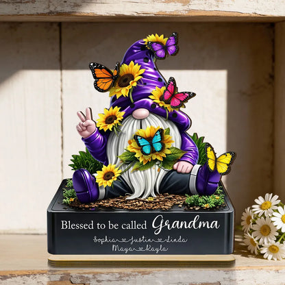 Personalized 2-Layer Wooden Plaque Gnome With Sunflowers & Butterflies for Grandma, Unique Gift With Heartfelt Message