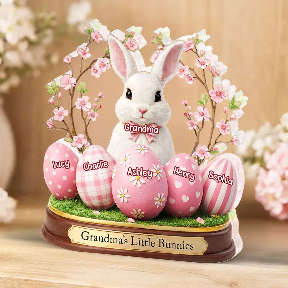 Grandma's Little Bunnies Shaped Acrylic Block Plaque, Personalized Easter Shelf Decor - Heartwarming Gift for Grandma