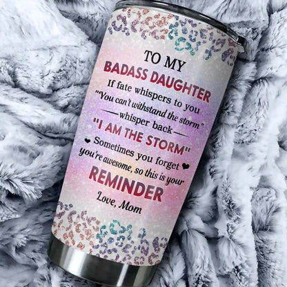 Personalized Insulated Travel Tumbler with Cute Cartoon Mom and Daughter - Unique Gift for Her, Bright Leopard Glitter Style