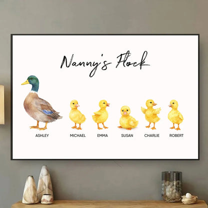 Personalized Grandma Poster, Watercolor Duck and Ducklings Nursery Wall Art, Sweet Gift for Nanny's Home Decor
