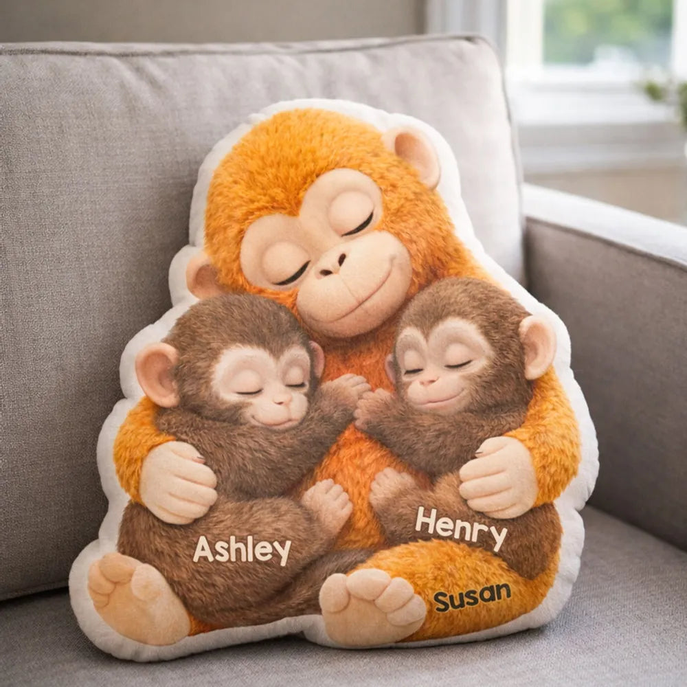 Custom Shaped Pillow with Sweet Monkey Mom Cuddle, Bright Cozy Home Decor Accent, Heartwarming Gift Idea for Mothers