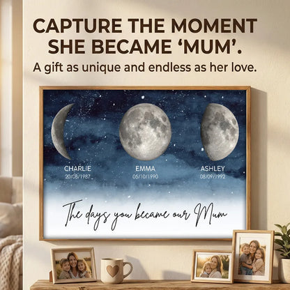 Starry Night Moon Phases Poster, Personalized The Days You Became Our Mum Print, Heartwarming Gift for Mom