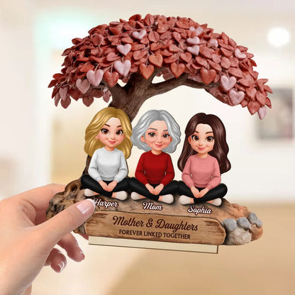 Personalized 2-Layer Wooden Plaque, Mother & Daughters Heart Tree Scene, Creative Gift for Mom
