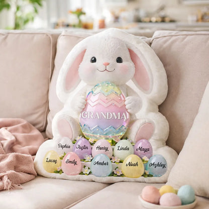 Grandma Easter Bunny Shaped Pillow, Personalized Keepsake With Pastel Egg Art, Sweet Home Decor Gift for Grandma